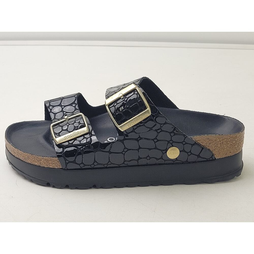 Birkenstock Papillio Arizona Platform Flex Black Croc-Embossed Sandals Sz 37 - Picture 8 of 11